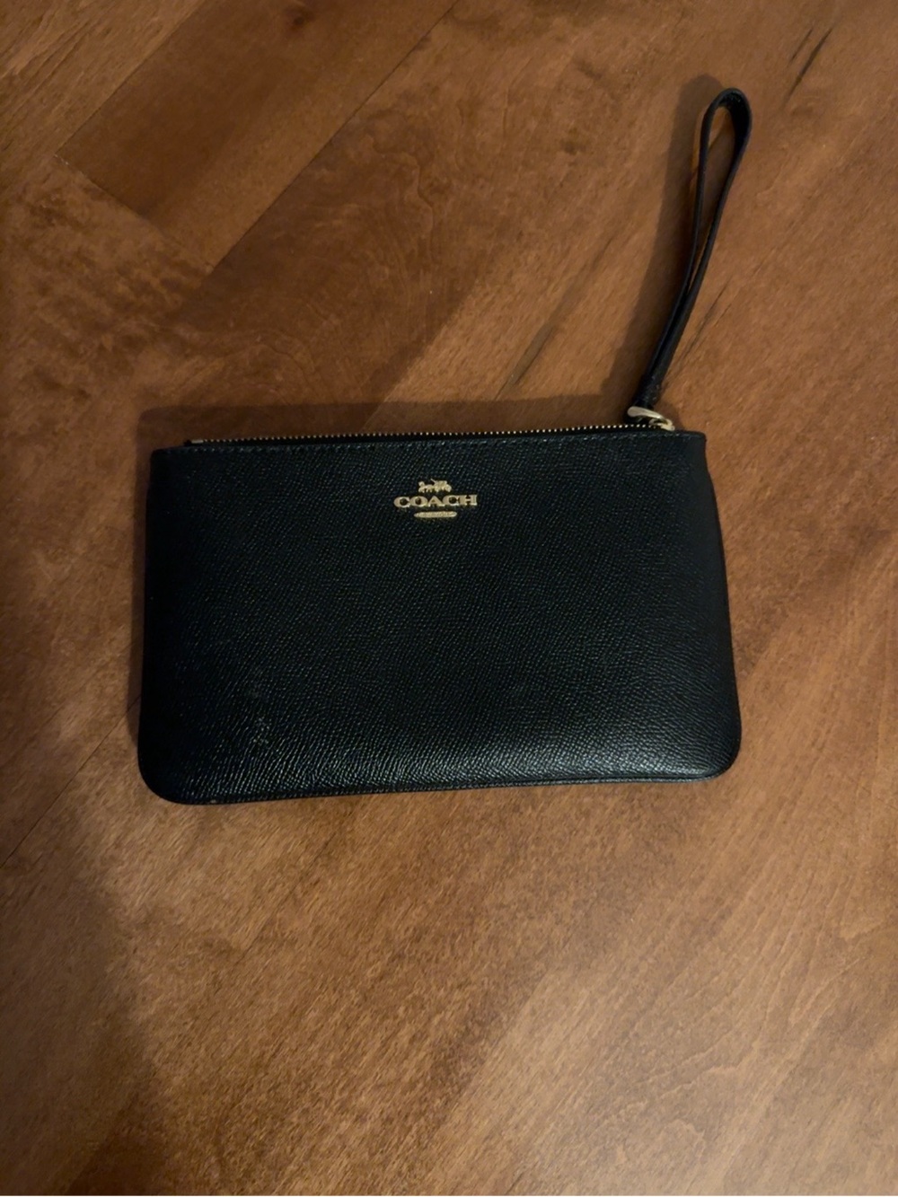 Coach Black Leather Wristlet with Gold Logo